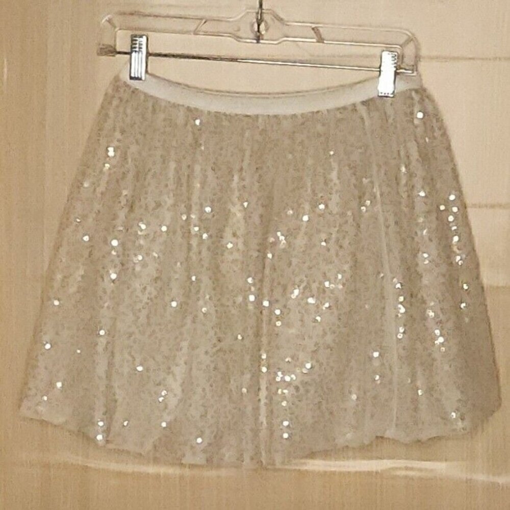 Cat & Jack Girl's Cream Elastic Waist Full Skirt Gold Sequins 10-12